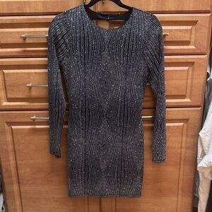 Trixxi Black Long-Sleeve Seamed Bodycon Dress with Metallic Detail